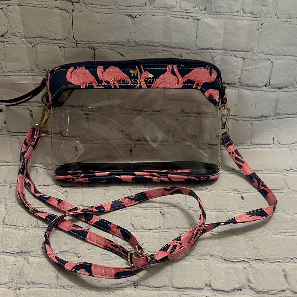 Simply Southern EUC Chic Flamingo Print Clear Crossbody Bag
